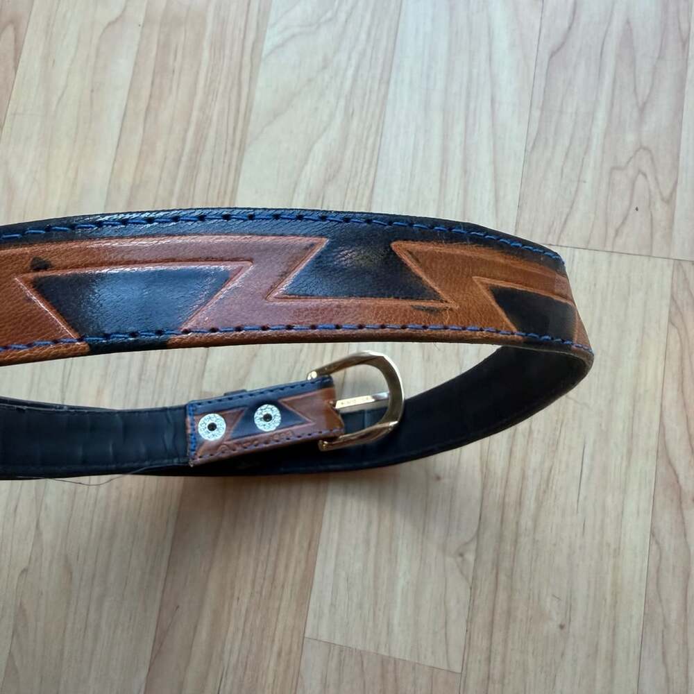 Ribco USA Vintage Leather Belt Aztec Pattern Brown and Black Size 32